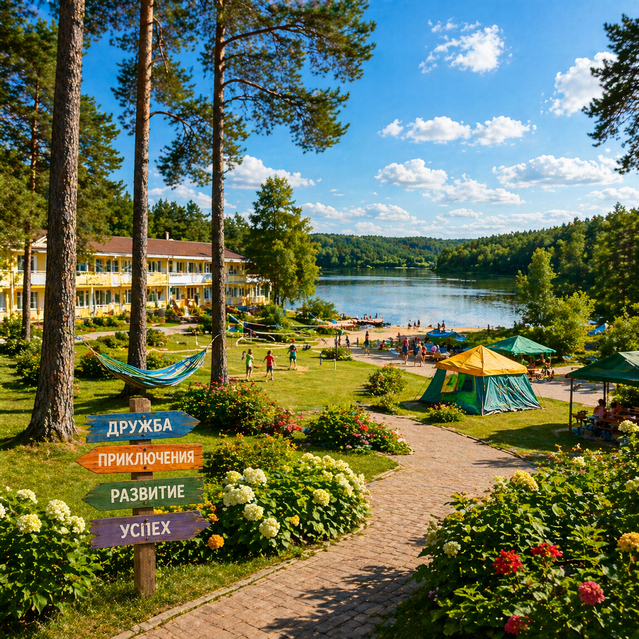 Территория лагеря у озера